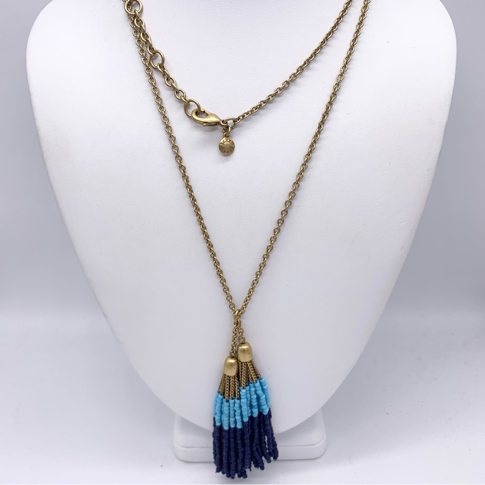 J. Crew Blue Beaded Tassel Necklace